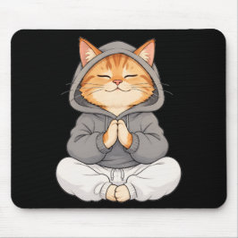 Zen-Katze im Hoodie – Süße meditierende Cartoon-Ka Mousepad