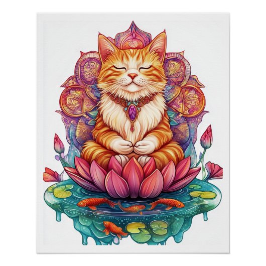 Zen Katzen Vibes � meditierende Katze psychedelisc Poster (Vorderseite)