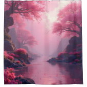 Zen-Landschaft in Flamingo-Pink Duschvorhang (Vorderseite)