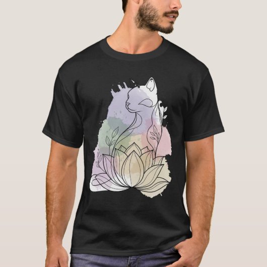 Zen Lotus Katze T-Shirt (Vorderseite)