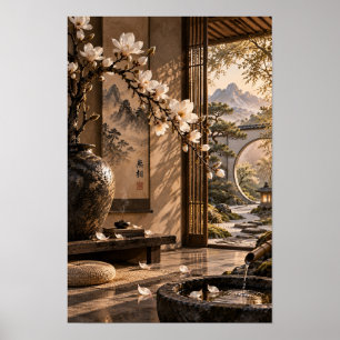 Zen Magnolie Garten Bergblick Wandkunst Poster