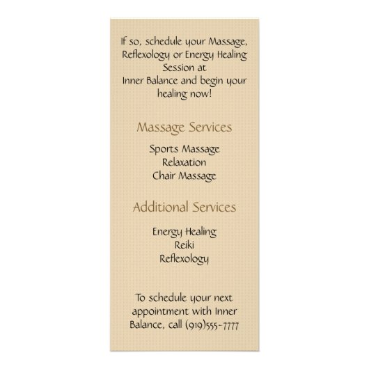 Zen-Massage Werbekarte (Hinten)