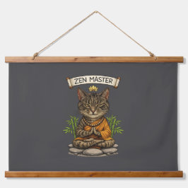 Zen Master Cat Funny Chill Gray Tabby Cat Gift  Wandteppich Mit Holzrahmen