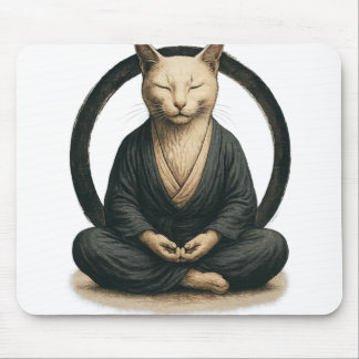 Zen Meditating Cat – Enso Circle Mindful Yoga Art  Mousepad