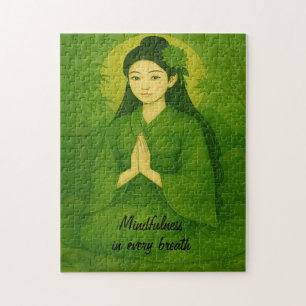 Zen Meditation Kunst Mindfulness Yoga Green Custom Puzzle