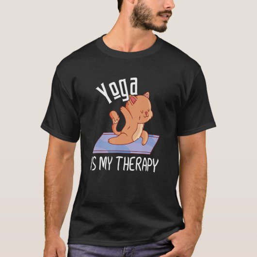 Zen Meditation Yoga Is My Therapy Cat Omm T-Shirt (Vorderseite)