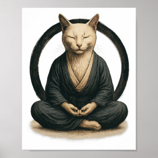 Zen meditierende Katze – Enso-Kreis achtsame Yoga- Poster