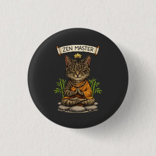 Zen-Meister Katze Lustig Chill Graue Tabby-Katze G Button