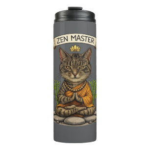 Zen-Meister Katze Lustig Chill Graue Tabby-Katze G Thermosbecher