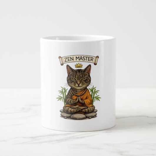 Zen-Meister-Katze Lustige Chill Graue Tabby-Katze  Jumbo-Tasse (Vorderseite)