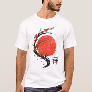Zen Minimalist Japanische Kirschblüte Rote Sonne T-Shirt