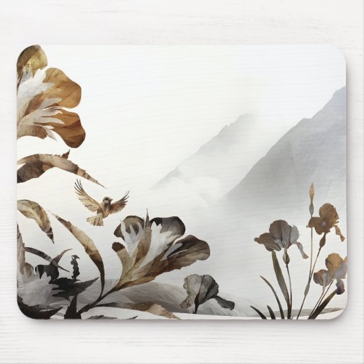 Zen Misty Mountain Birds Minimalist Nature Mousepad (Vorne)