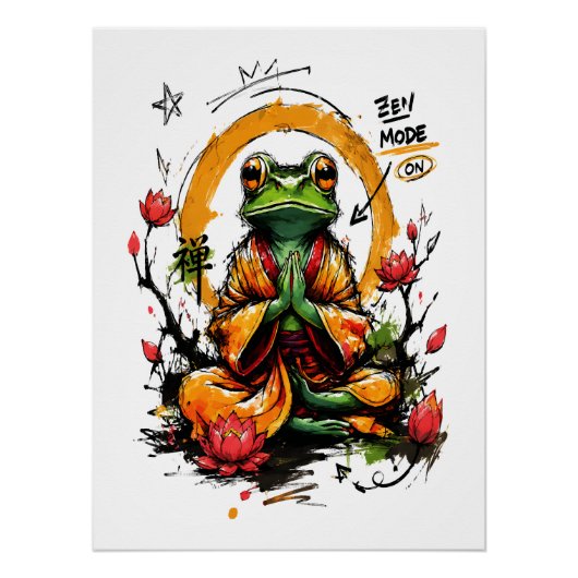 Zen-Modus aktiviert meditierender Frosch-Mönch Poster (Vorderseite)