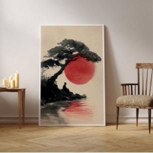 Zen Monk Meditation Sonnenuntergang Kunst - Minima Poster