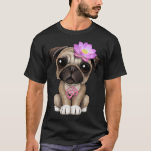 Zen-Mops-Welpe mit rosa Yoga-Om-Symbol T-Shirt