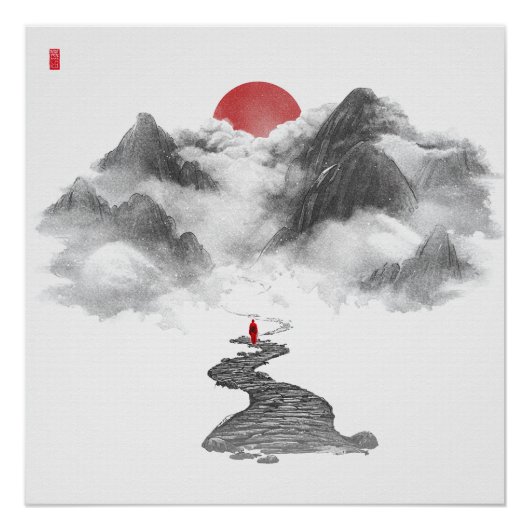 Zen Mountain Cloud Path Art Print - Tinte Decke Poster (Vorderseite)