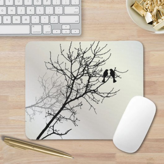 zen nature landscape black white tree silhouette mousepad