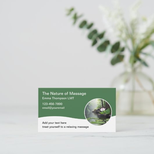 Zen Nature Theme Massage Therapist Business Cards Visitenkarte (Stehend Vorderseite)