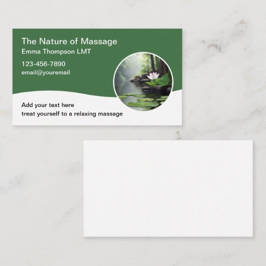 Zen Nature Theme Massage Therapist Business Cards Visitenkarte (Vorne/Hinten)