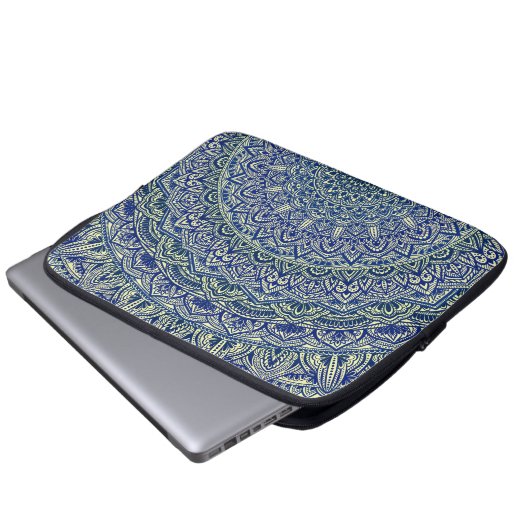 Zen Navy und Gelb Mandala Laptopschutzhülle (Vorne Knopf)