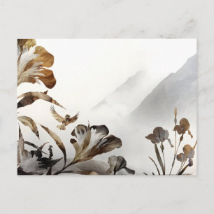 Zen Nebelberg Vögel Minimalistische Natur Ankündigungspostkarte