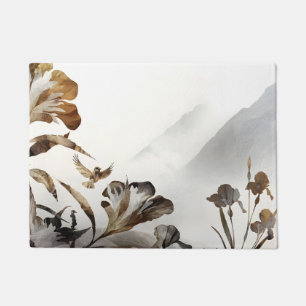 Zen Nebelberg Vögel Minimalistische Natur Fußmatte
