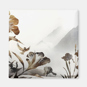 Zen Nebelberg Vögel Minimalistische Natur Magnet