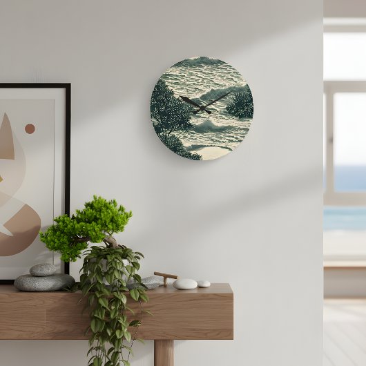 Zen Ocean Waves Monochrome Art Clock Große Wanduhr