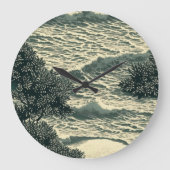 Zen Ocean Waves Monochrome Art Clock Große Wanduhr (Vorderseite)