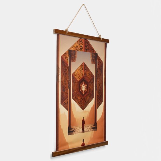 "Zen Octopus: Fraktal Tesseract Reflection" Wandteppich Mit Holzrahmen (Gewinkelt)