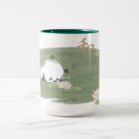 Zen-Panda-Wasser-Lilien-Tasse Zweifarbige Tasse (Mittel)
