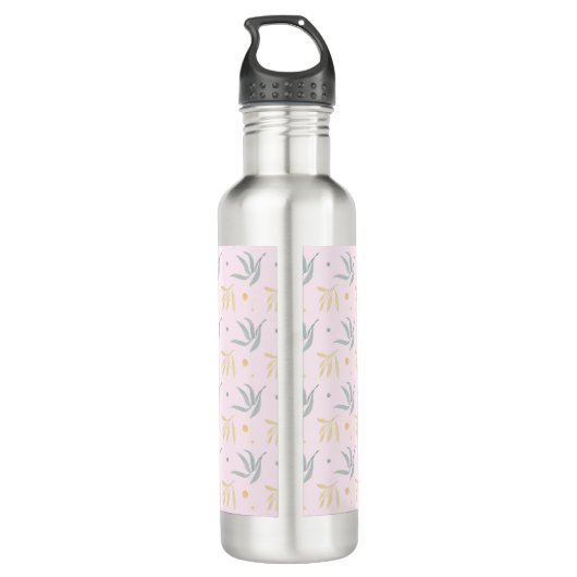 Zen Pastel Pink Botanisches Muster Monogramm Edelstahlflasche (Rückseite)
