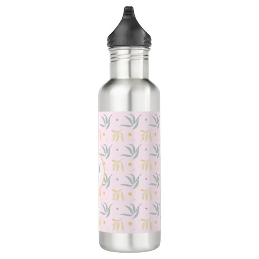 Zen Pastel Pink Botanisches Muster Monogramm Edelstahlflasche (Rechts)