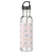 Zen Pastel Pink Botanisches Muster Monogramm Edelstahlflasche (Vorderseite)