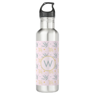 Zen Pastel Pink Botanisches Muster Monogramm Edelstahlflasche
