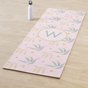 Zen Pastel Pink Botanisches Muster Monogramm Yogamatte