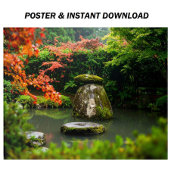 Zen Pond Garden mit Wasser und Rotem Ahorn Poster