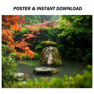 Zen Pond Garden mit Wasser und Rotem Ahorn Poster