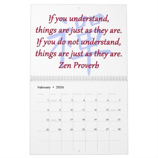 Zen Proverbs-Kalender Kalender (Feb 2026)