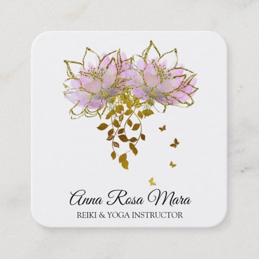 *~* Zen QR AP32 Pink Lotus Butterfly Floral Logo Quadratische Visitenkarte (Vorderseite)