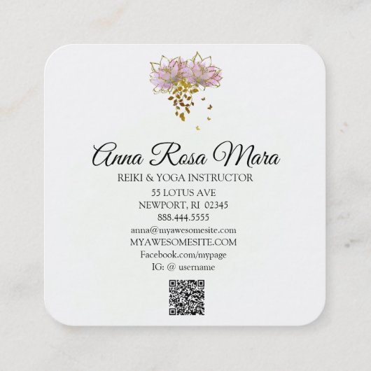 *~* Zen QR AP32 Pink Lotus Butterfly Floral Logo Quadratische Visitenkarte (Rückseite)