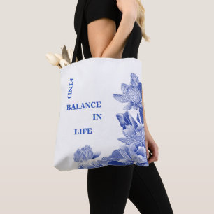 Zen Quote Blue & White Lotus Blume Mandala Tasche