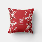 Zen Red Bamboo Verlasse Modernes Chic Double Happy Kissen (Vorderseite)