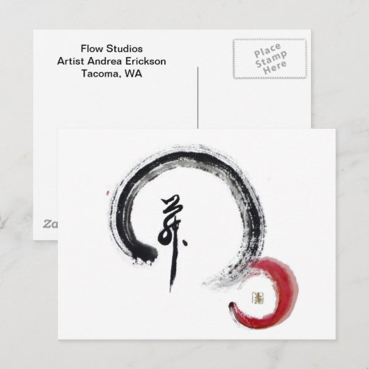 Zen Red - Enso Postkarte (Vorne/Hinten)
