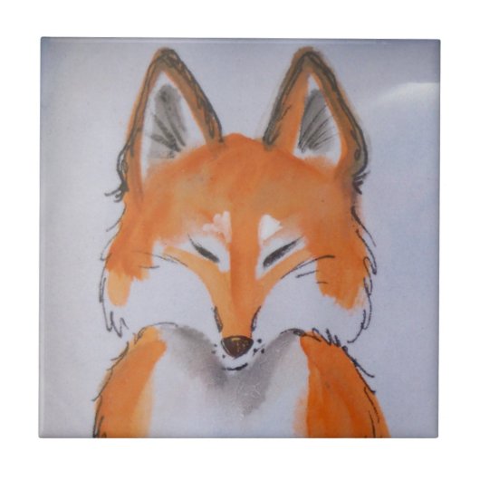 Zen Red Fox Art Minimal White Animal Malerei Fliese (Vorderseite)