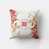 Zen Red Gold Bamboo Verlasse Modernes Double Happy Kissen (Rückseite)