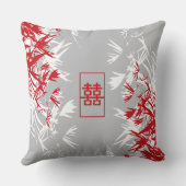 Zen Red Gray Bamboo Verlasse Modernes Double Happy Kissen (Rückseite)