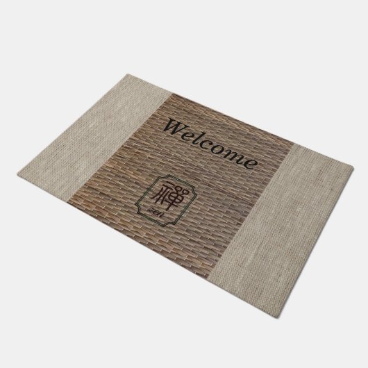 Zen rustikale Burlap Tatami Print Braunbeige Empfa Fußmatte (Schrägansicht)