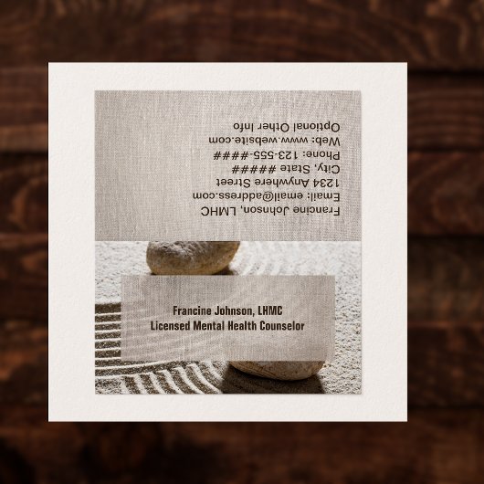 Zen Sand Labrynth and Stones with Faux Linen Visitenkarten