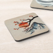 Zen Serenity Landschaft - Sakura Berg Sonnenunterg Getränkeuntersetzer (Linke Seite)